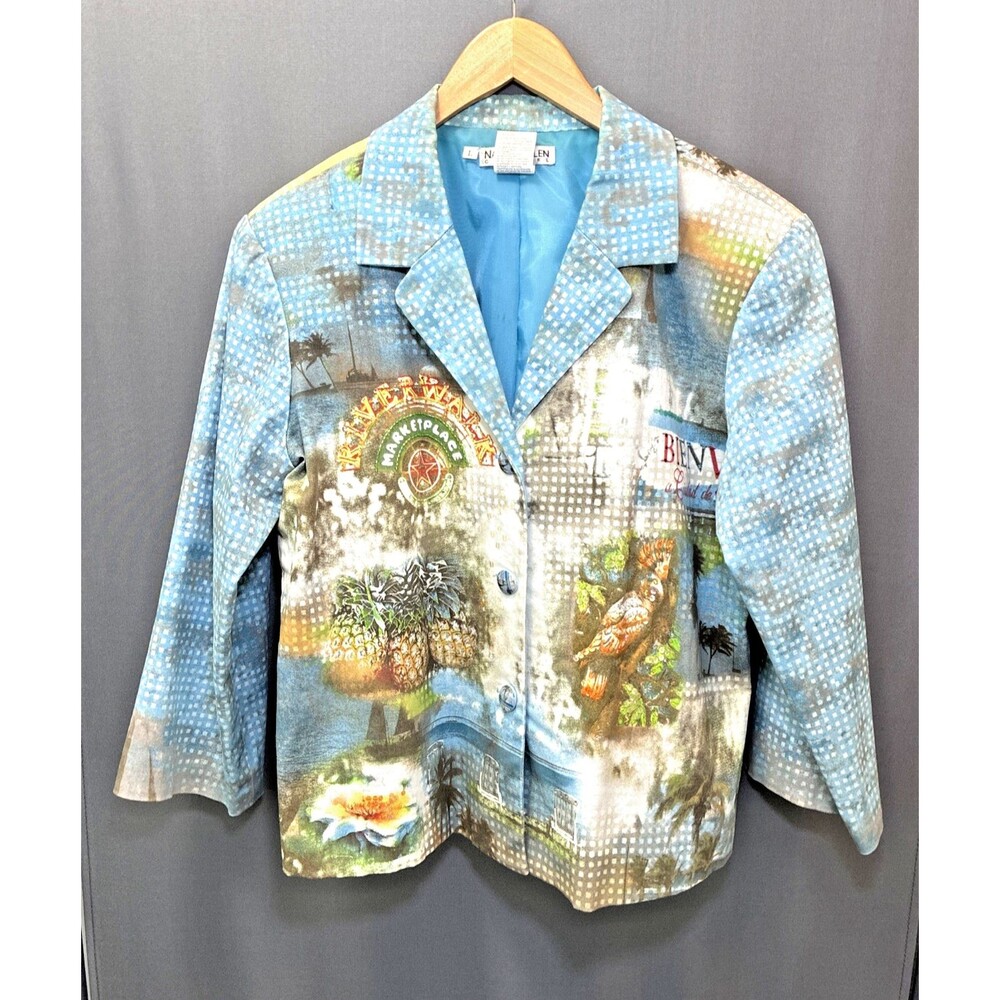 VTG City Girl Nancy Bolen Blazer Jacket Large Scenic Cuba Tropical Resort Artsy